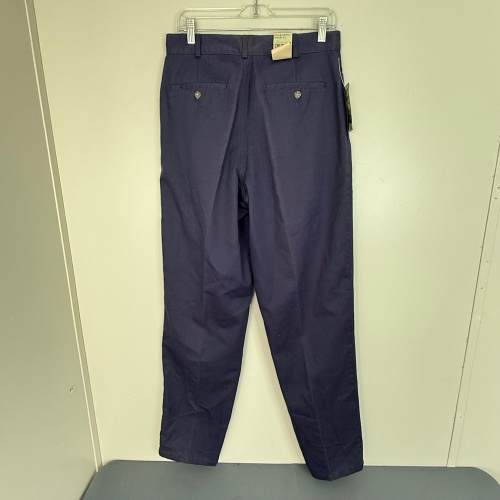 Vintage Bugle Boy Pants Mens 32W 34L Navy Blue Pleated Chino 90s Easy Care - Picture 7 of 9